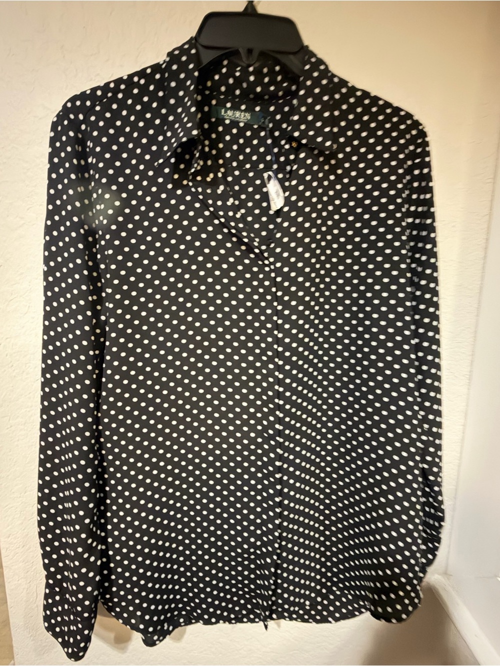 Ralph Lauren Black & White Polka Dot Button-Down Blouse